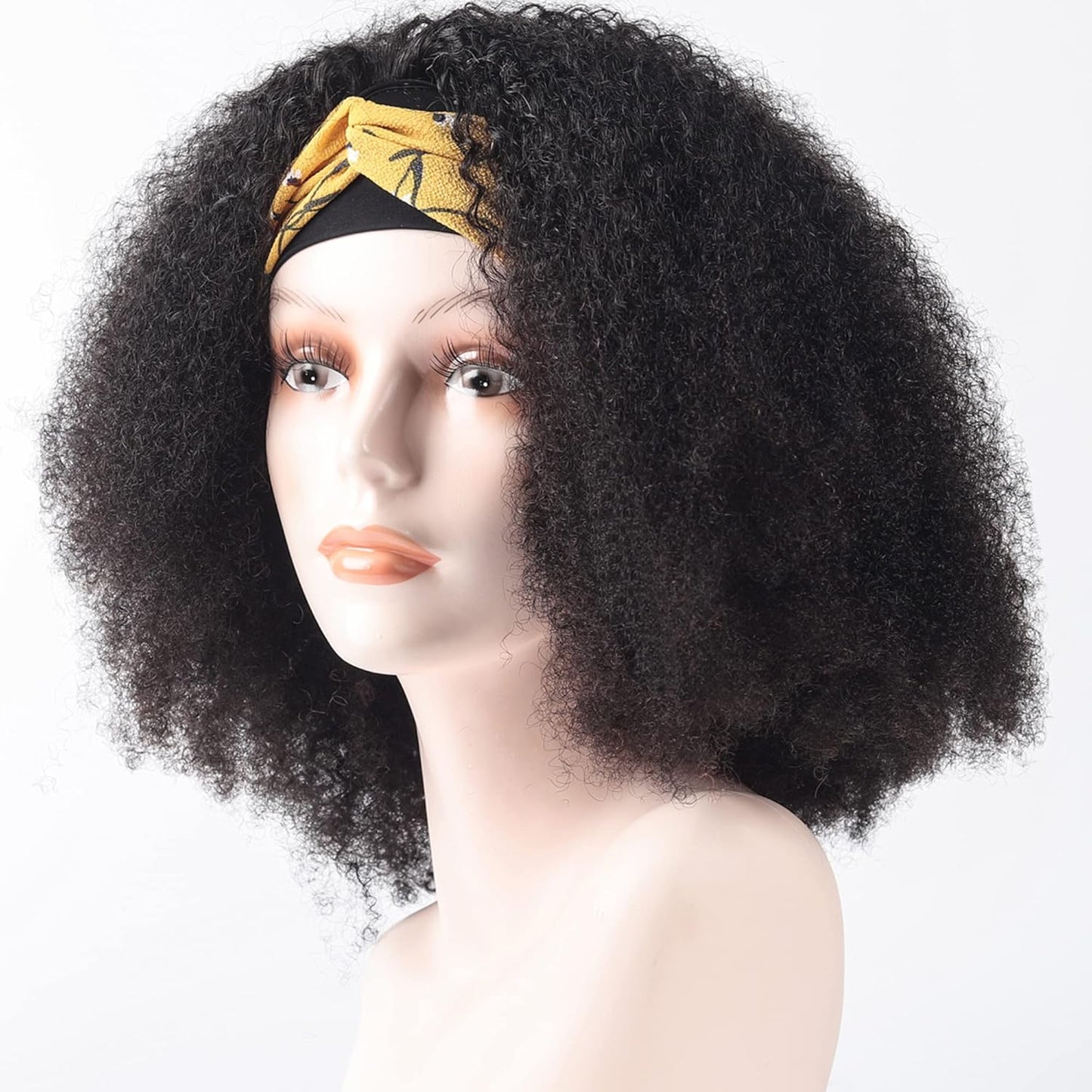 16Inch Afro Kinky Curly Headband Human Hair Wigs for Black Women Glueless None Lace Front Wigs 150% Density Brazilian Virgin Headband Wigs