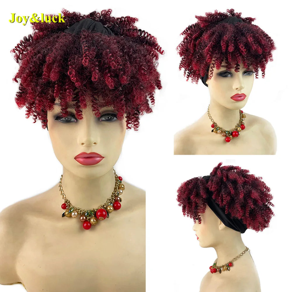 Headband Synthetic Wig Short Afro Kinky Curly Hair Wigs for Black Women Fluffy Curls Hairband African Turban Wrap Hair