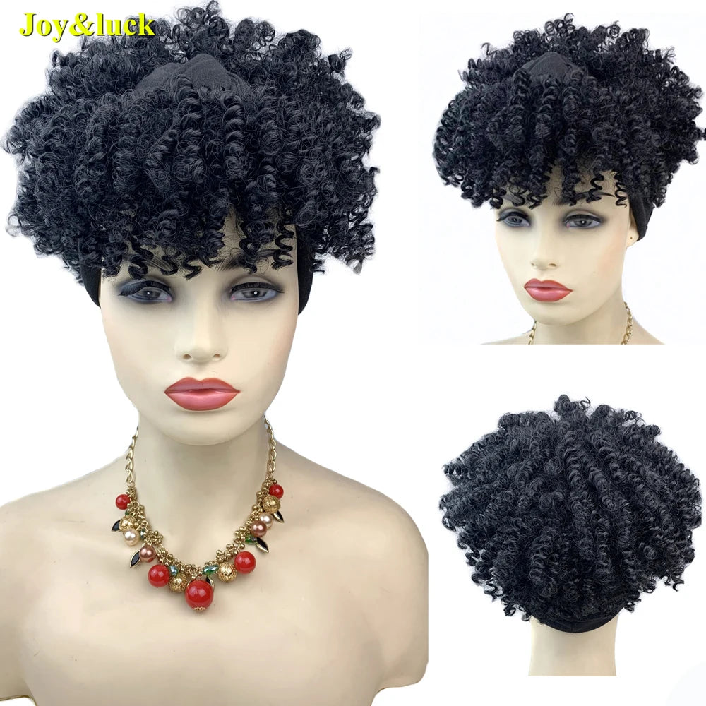 Headband Synthetic Wig Short Afro Kinky Curly Hair Wigs for Black Women Fluffy Curls Hairband African Turban Wrap Hair