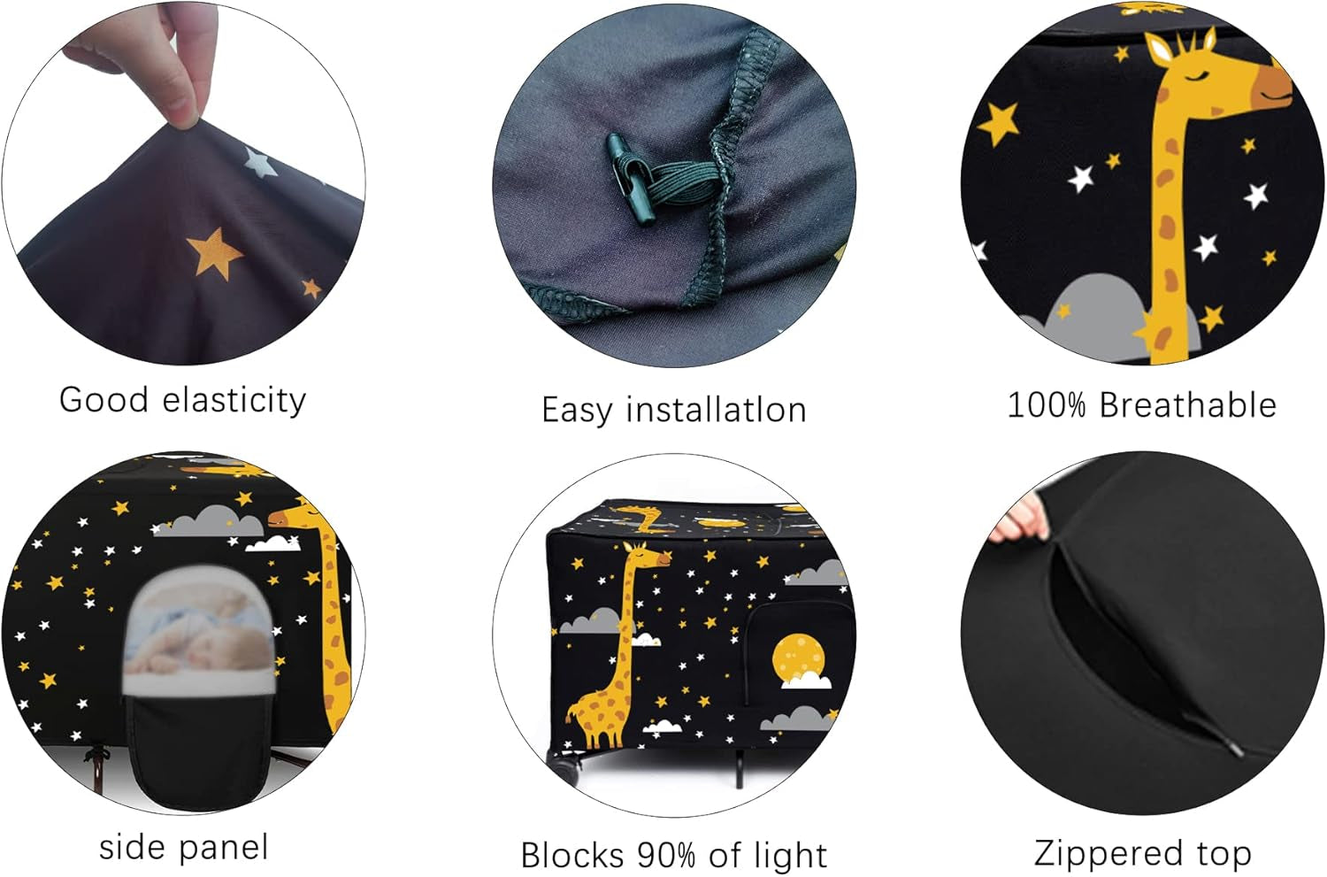 Blackout Cover for Pack N Play, Portable Breathable Crib Tent to Block 90% of Light for Indoor Outdoor Travel, Stretch up to 48×39 Inches