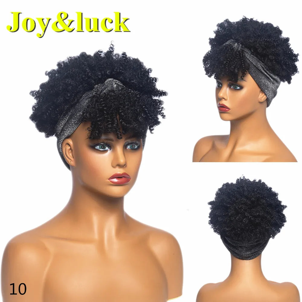 Headband Synthetic Wig Short Afro Kinky Curly Hair Wigs for Black Women Fluffy Curls Hairband African Turban Wrap Hair
