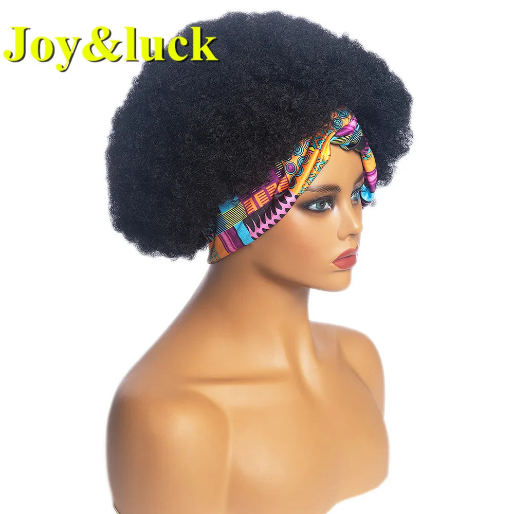 Headband Synthetic Wig Short Afro Kinky Curly Hair Wigs for Black Women Fluffy Curls Hairband African Turban Wrap Hair