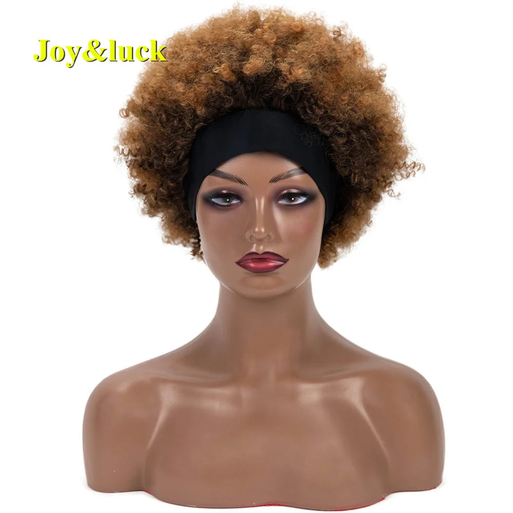 Headband Synthetic Wig Short Afro Kinky Curly Hair Wigs for Black Women Fluffy Curls Hairband African Turban Wrap Hair