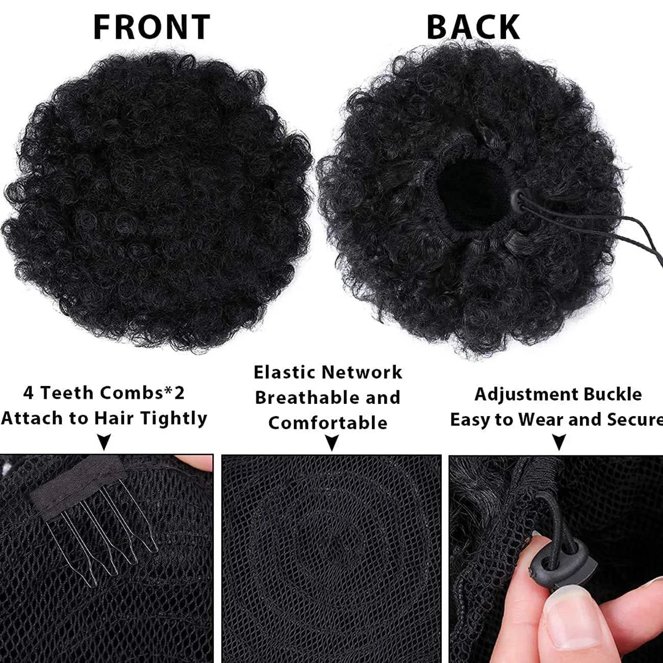 Large Afro Synthetic Puff Drawstring Ponytail 10 Inch Short Kinky Curly Hair Ponytail Hair Extensions with 2 Clips