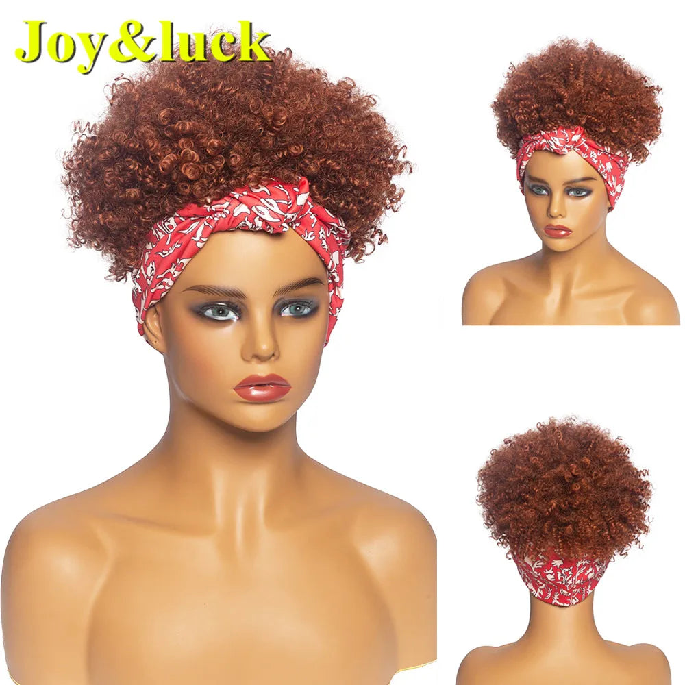 Headband Synthetic Wig Short Afro Kinky Curly Hair Wigs for Black Women Fluffy Curls Hairband African Turban Wrap Hair