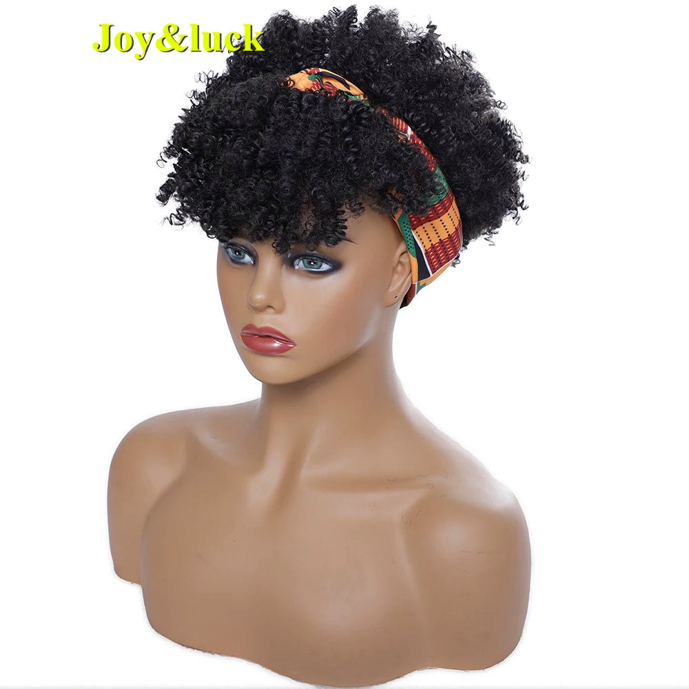Headband Synthetic Wig Short Afro Kinky Curly Hair Wigs for Black Women Fluffy Curls Hairband African Turban Wrap Hair