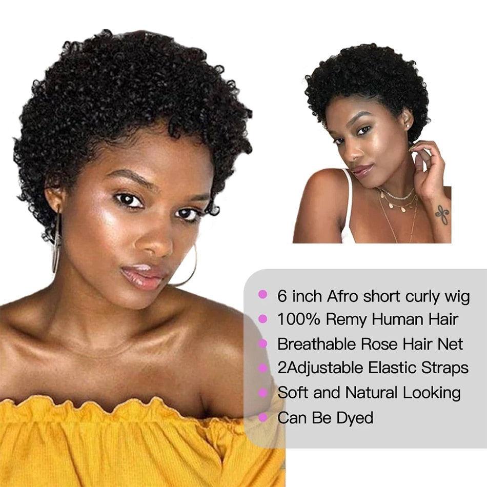 Short Afro Kinky Curly Wigs for Women Human Hair Malaysian Remy Hair 180% Density Human Hair Wigs Glueless Machine Made Wig