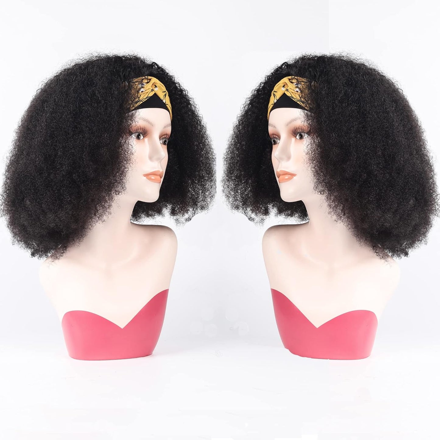16Inch Afro Kinky Curly Headband Human Hair Wigs for Black Women Glueless None Lace Front Wigs 150% Density Brazilian Virgin Headband Wigs