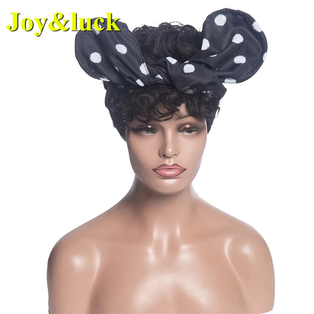 Headband Synthetic Wig Short Afro Kinky Curly Hair Wigs for Black Women Fluffy Curls Hairband African Turban Wrap Hair