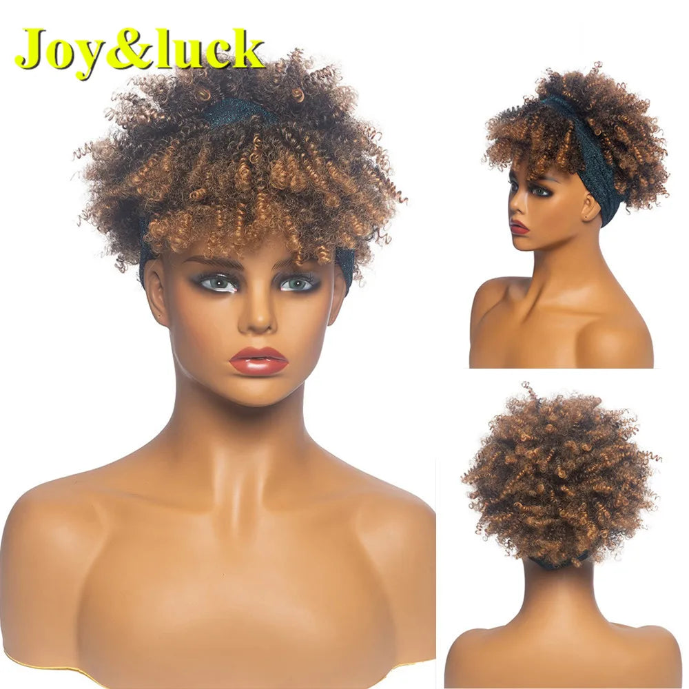 Headband Synthetic Wig Short Afro Kinky Curly Hair Wigs for Black Women Fluffy Curls Hairband African Turban Wrap Hair
