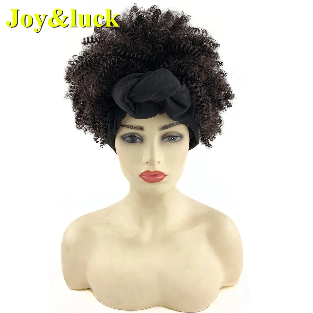 Headband Synthetic Wig Short Afro Kinky Curly Hair Wigs for Black Women Fluffy Curls Hairband African Turban Wrap Hair
