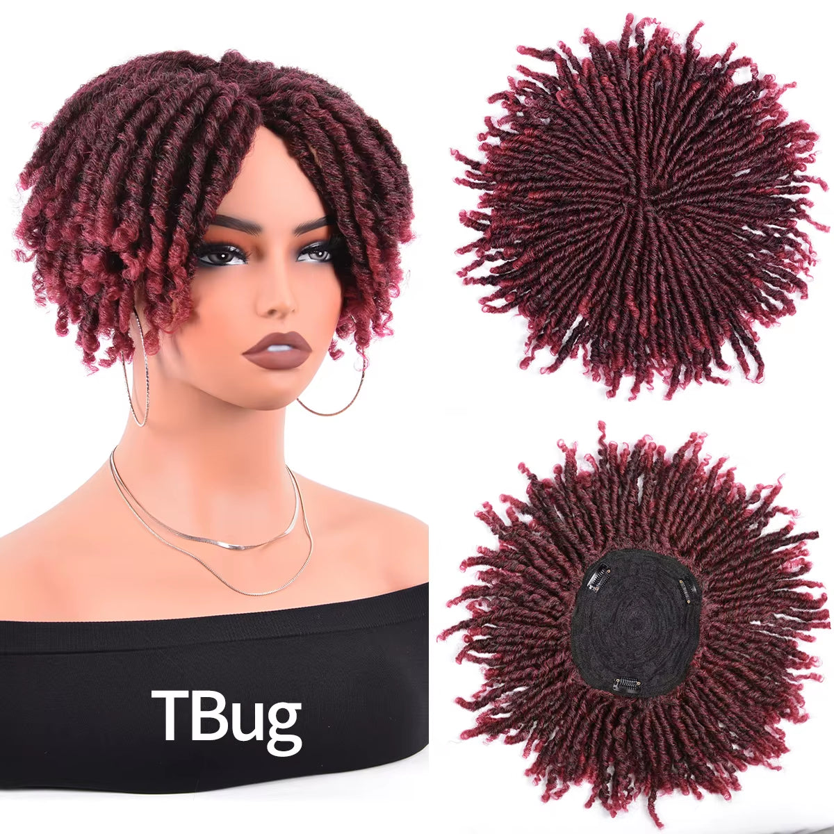 Short Crochet Wigs Synthetic Clips in Hair Toupee Extensions Afro Synthetic Braided Half Wig Dreadlock Hairpieces for Men Women