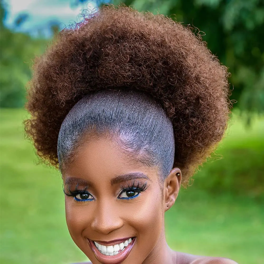 Large Afro Synthetic Puff Drawstring Ponytail 10 Inch Short Kinky Curly Hair Ponytail Hair Extensions with 2 Clips