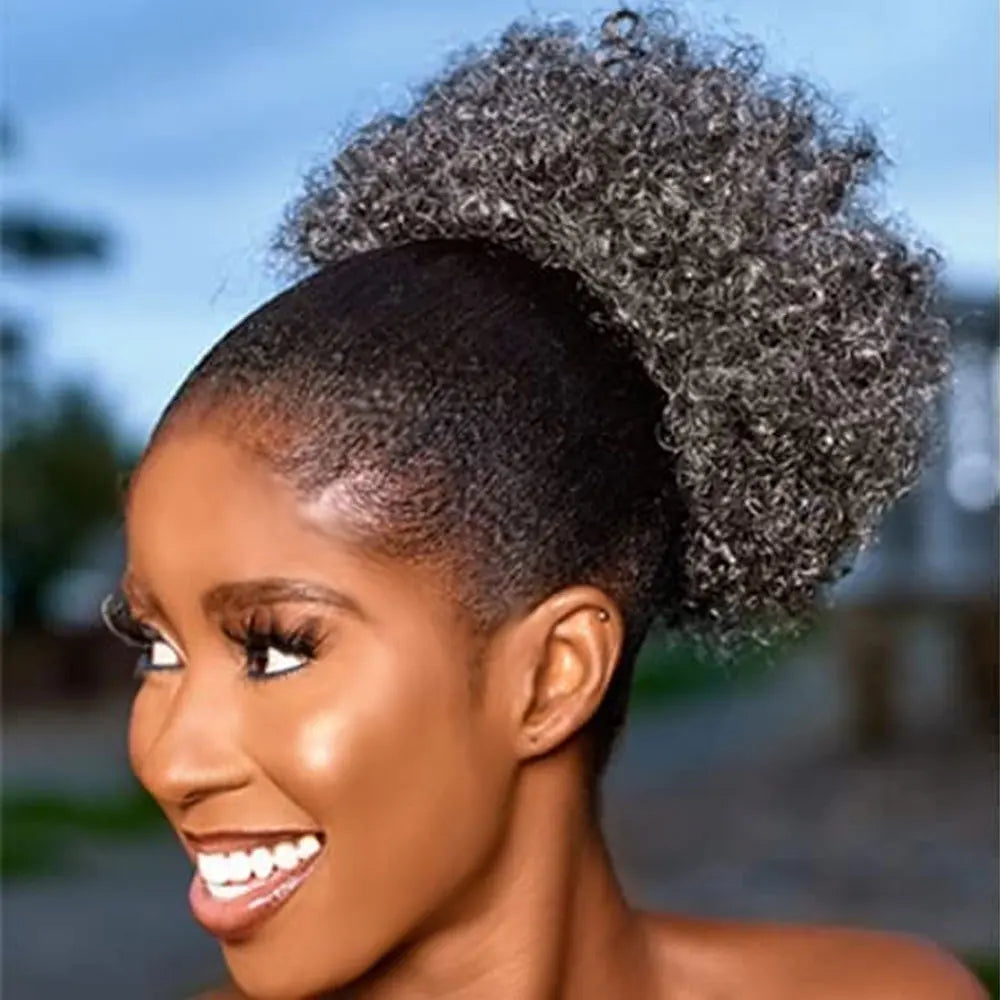 Large Afro Synthetic Puff Drawstring Ponytail 10 Inch Short Kinky Curly Hair Ponytail Hair Extensions with 2 Clips