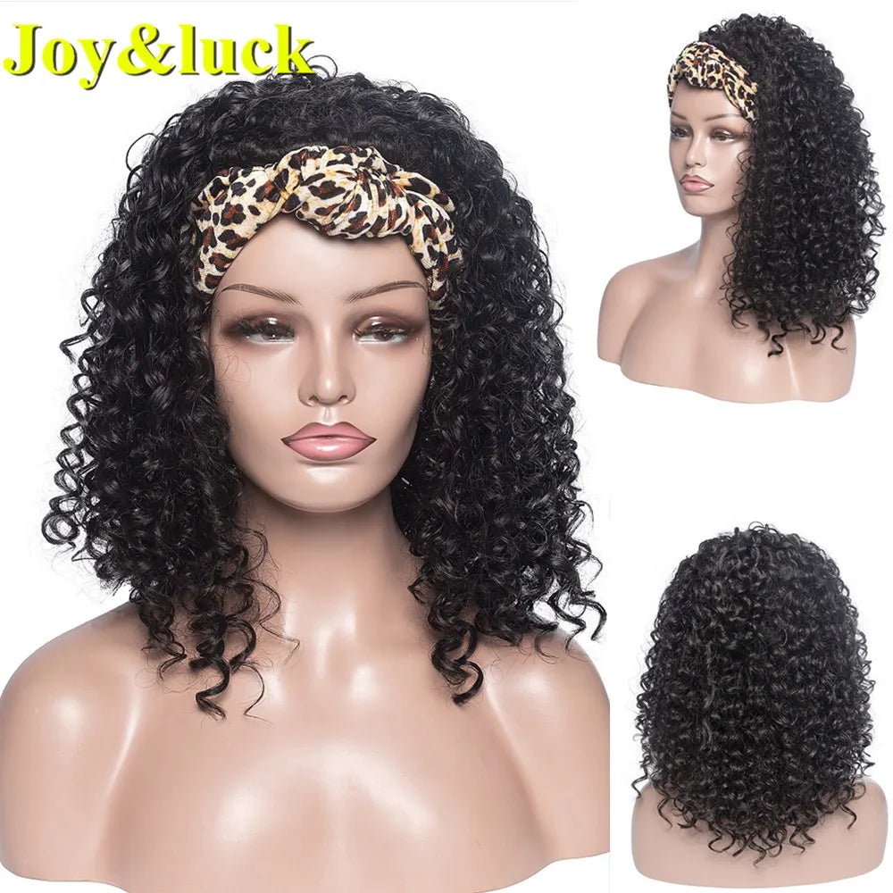 Headband Synthetic Wig Short Afro Kinky Curly Hair Wigs for Black Women Fluffy Curls Hairband African Turban Wrap Hair