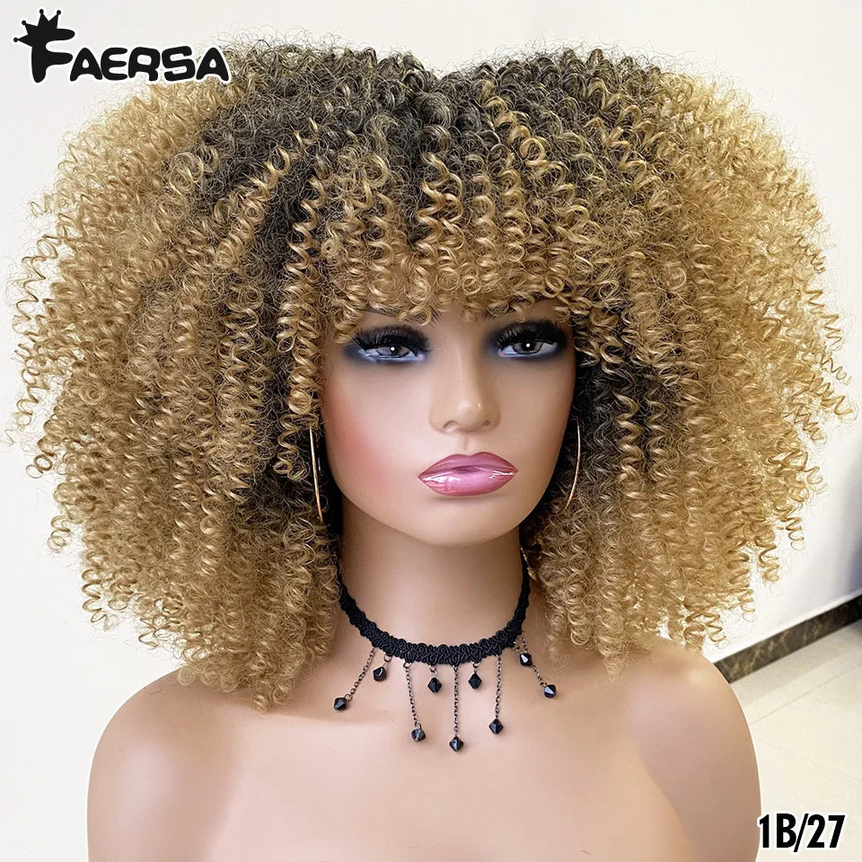 Short Hair Afro Kinky Curly Wig for Black Women Cosplay Blonde Synthetic Natural Red Wigs African Ombre Hightemperature
