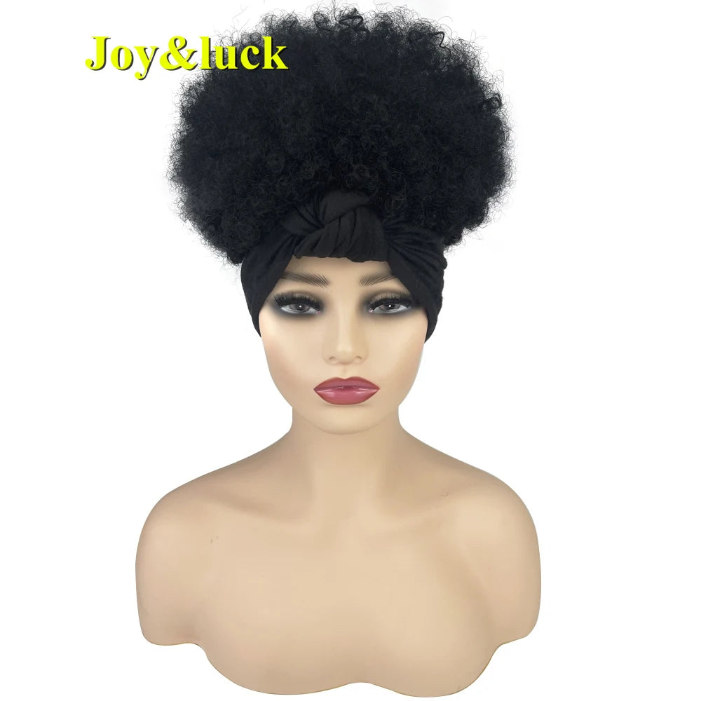 Headband Synthetic Wig Short Afro Kinky Curly Hair Wigs for Black Women Fluffy Curls Hairband African Turban Wrap Hair