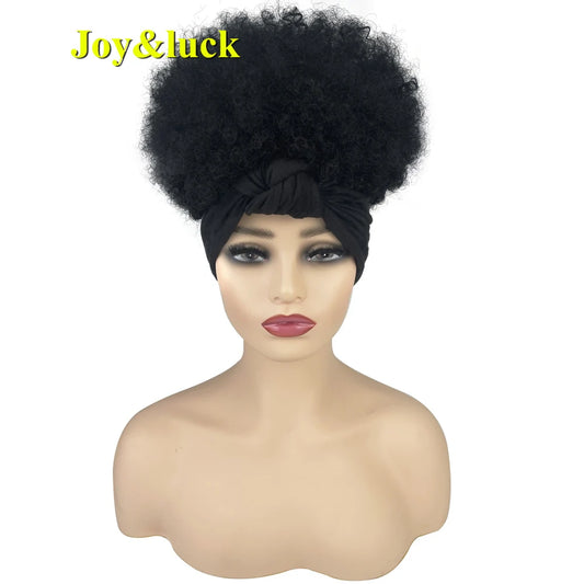 Headband Synthetic Wig Short Afro Kinky Curly Hair Wigs for Black Women Fluffy Curls Hairband African Turban Wrap Hair