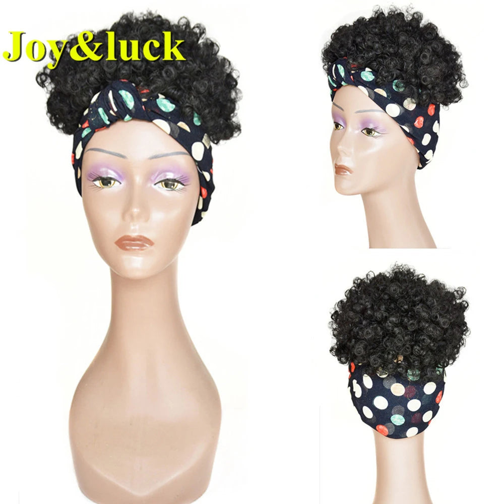 Headband Synthetic Wig Short Afro Kinky Curly Hair Wigs for Black Women Fluffy Curls Hairband African Turban Wrap Hair