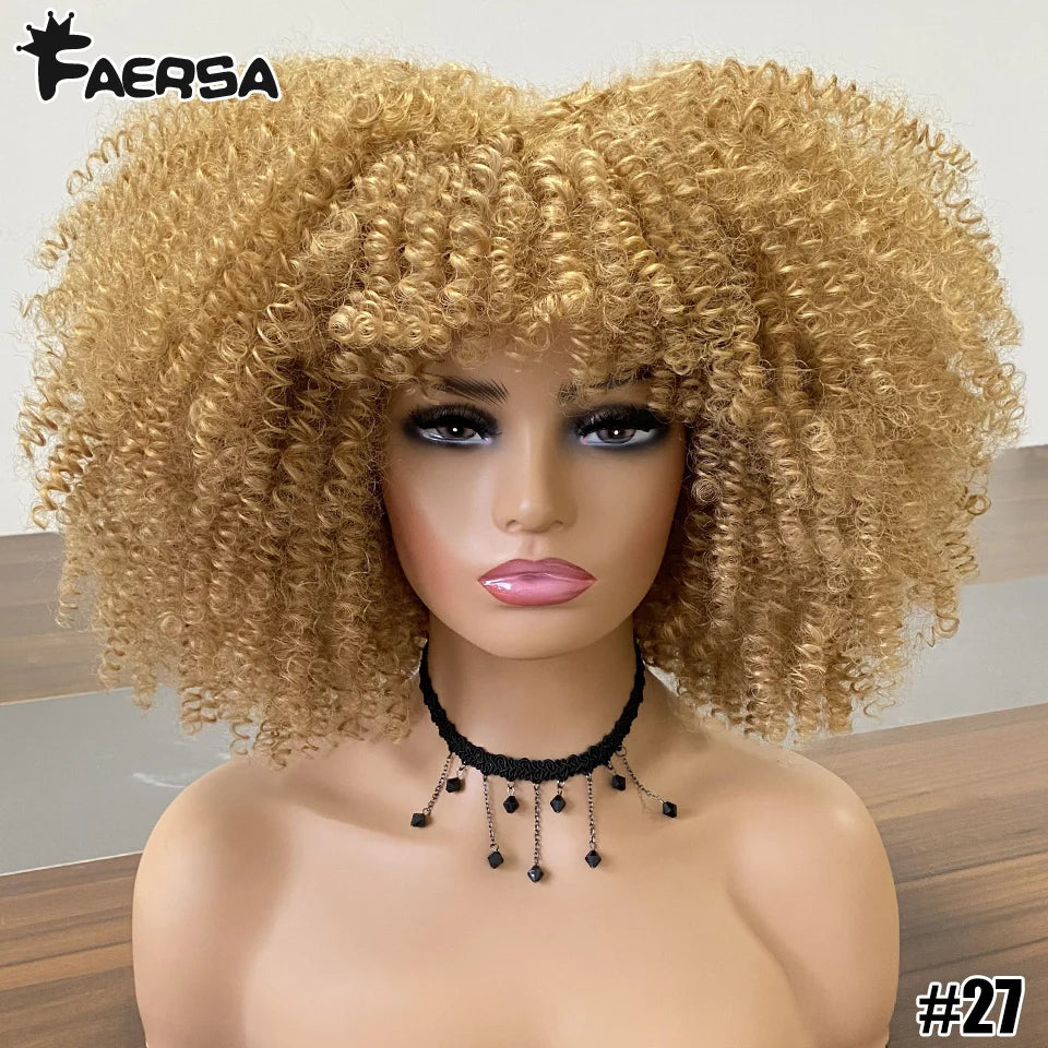 Short Hair Afro Kinky Curly Wig for Black Women Cosplay Blonde Synthetic Natural Red Wigs African Ombre Hightemperature