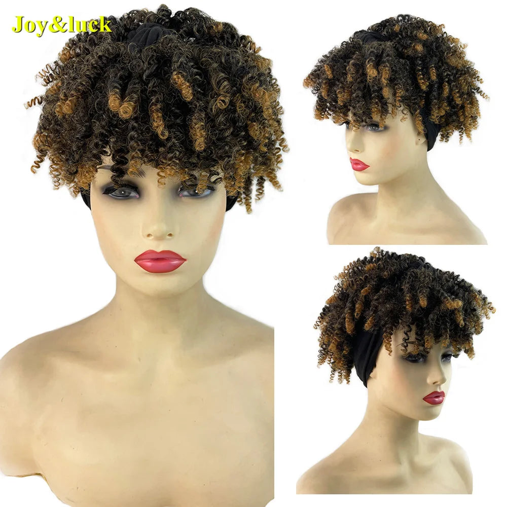 Headband Synthetic Wig Short Afro Kinky Curly Hair Wigs for Black Women Fluffy Curls Hairband African Turban Wrap Hair