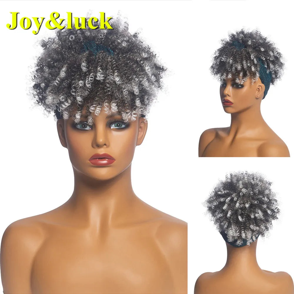 Headband Synthetic Wig Short Afro Kinky Curly Hair Wigs for Black Women Fluffy Curls Hairband African Turban Wrap Hair