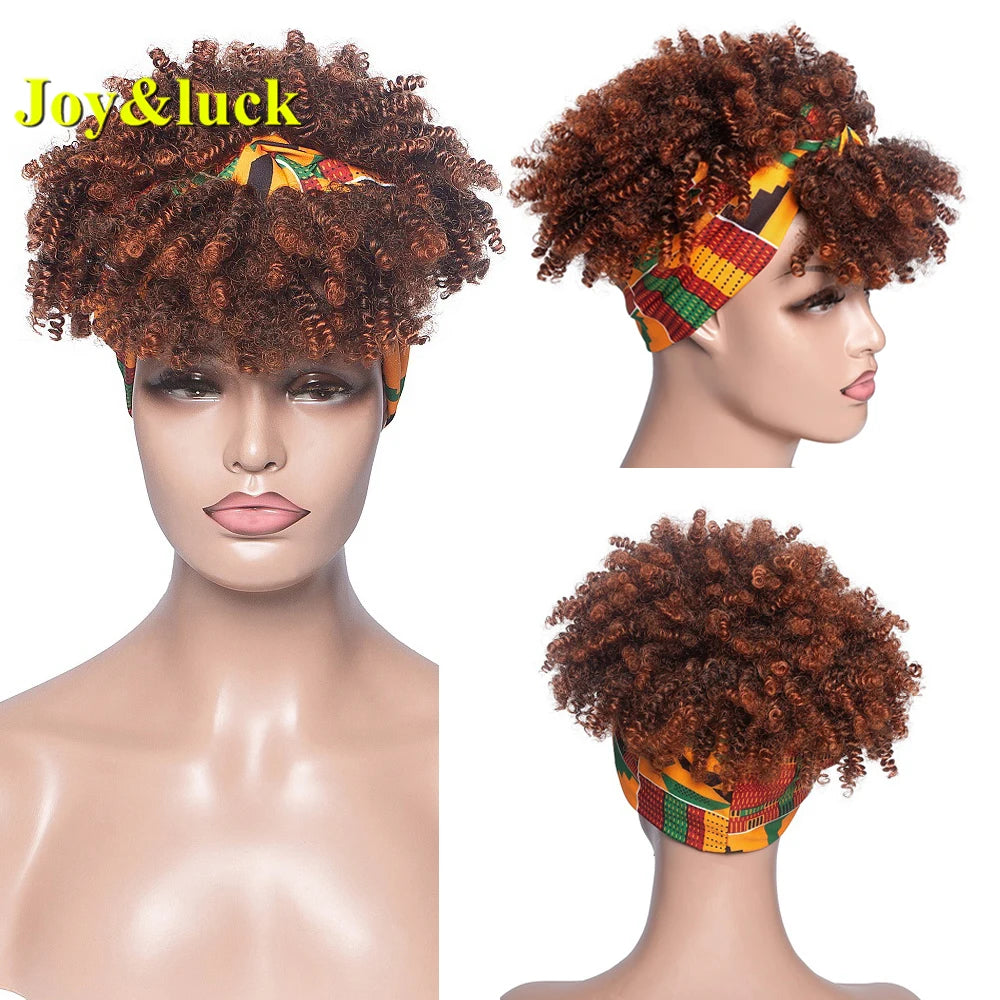 Headband Synthetic Wig Short Afro Kinky Curly Hair Wigs for Black Women Fluffy Curls Hairband African Turban Wrap Hair